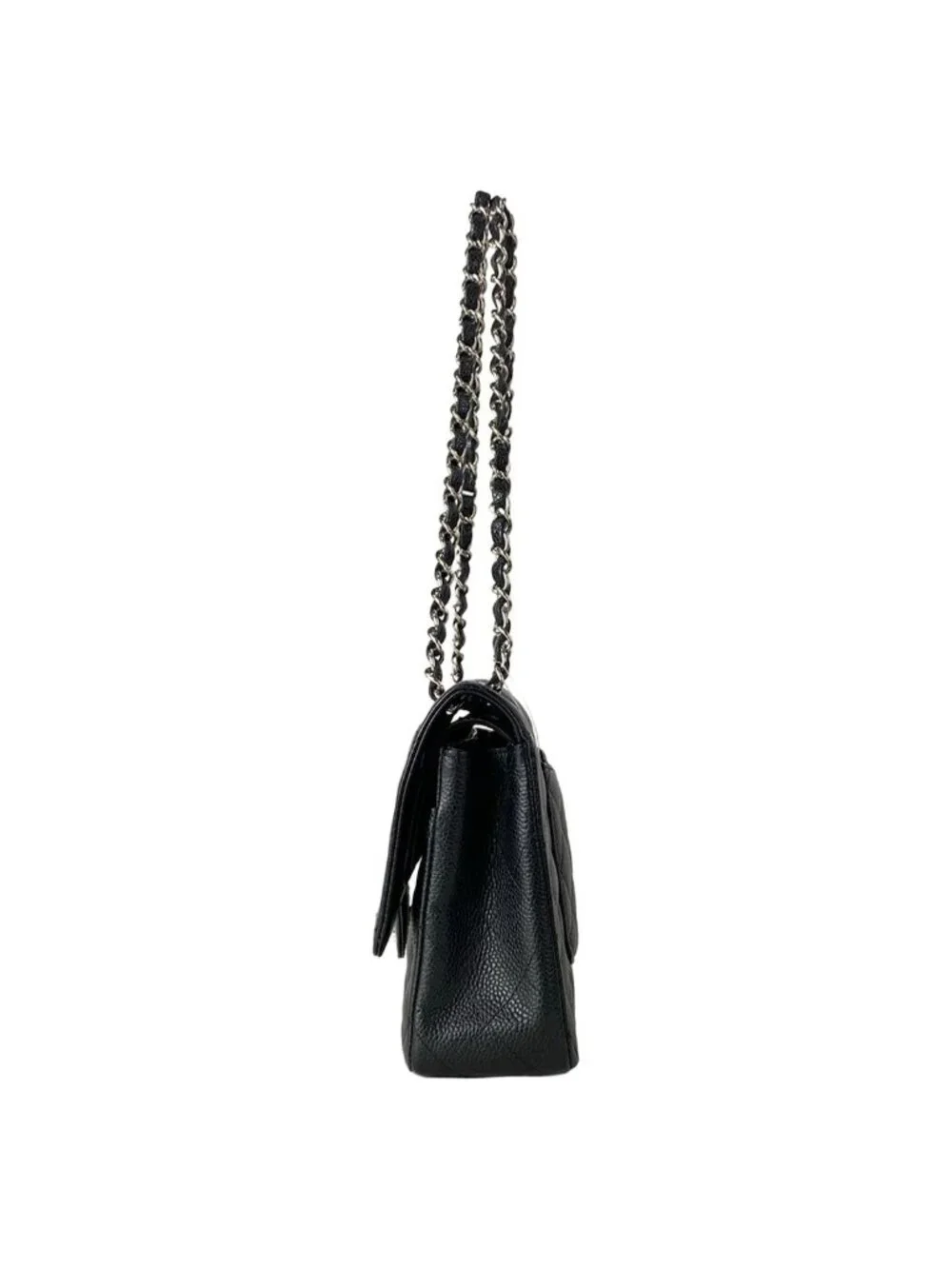 Chanel Shoulder Bag Double Flap Quilted Black Chain Silver